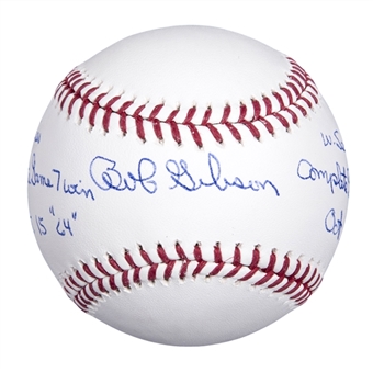 Bob Gibson Signed/Inscribed OML Manfred Jr. Baseball (PSA/DNA) 